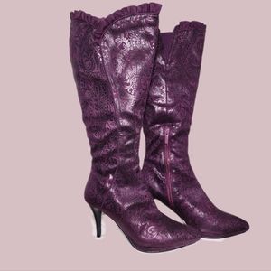 Detailed Purple Stretch Calf Boots